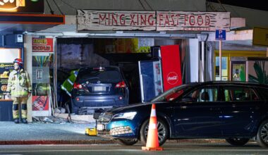 Car crashes into West Auckland takeaway shop in late night crash