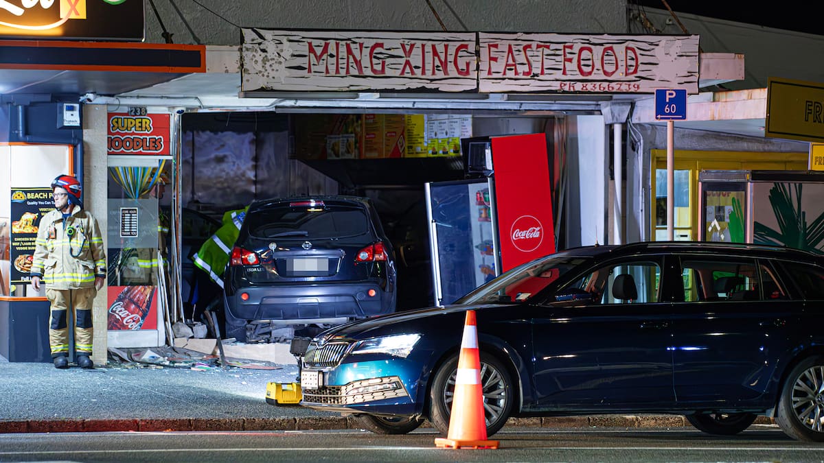 Car crashes into West Auckland takeaway shop in late night crash