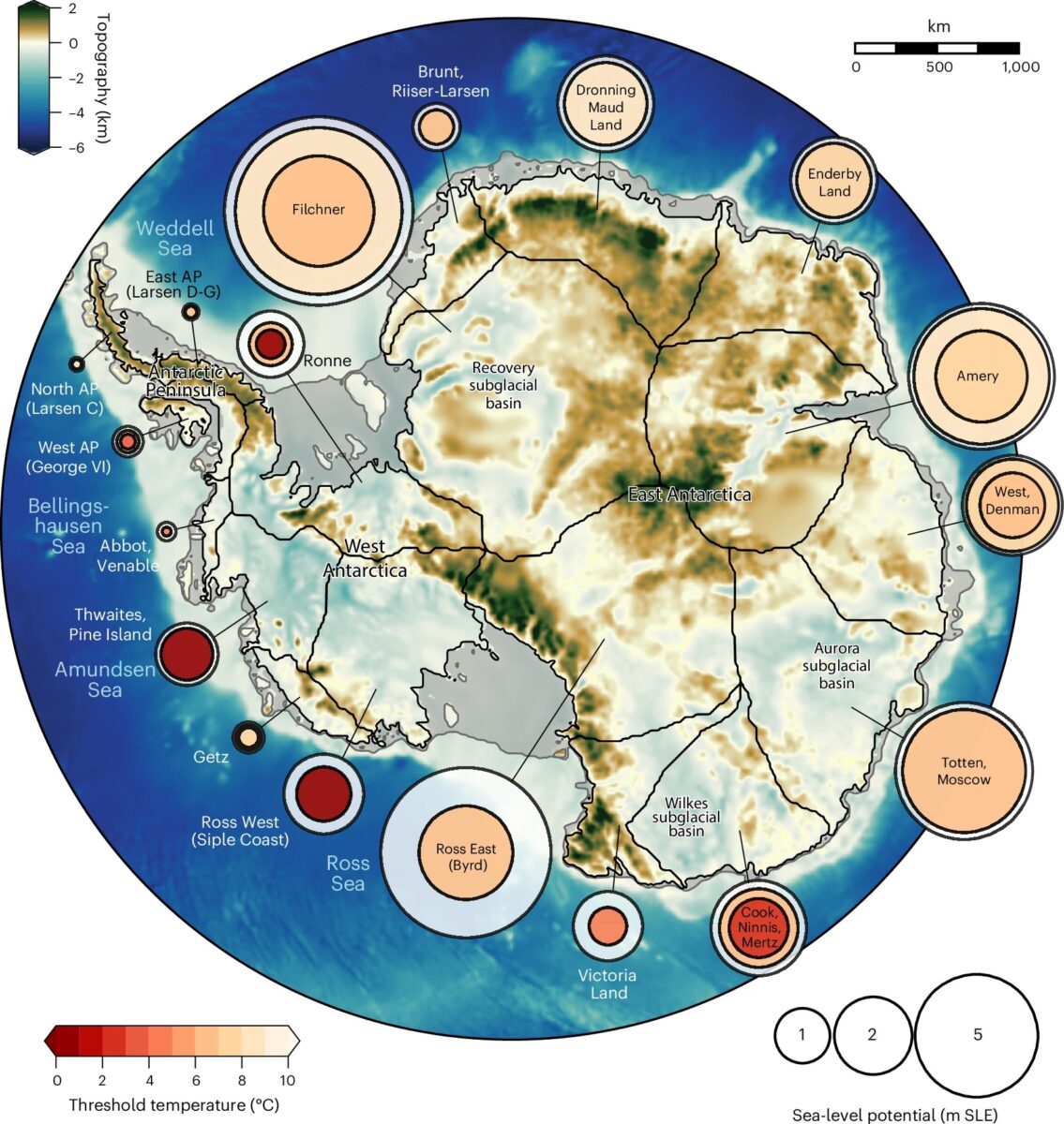 Risk Map Of Antarctic Ice Catchment Basins