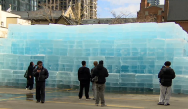 Massive ice sculpture set up in downtown Toronto teasing Drake's new album