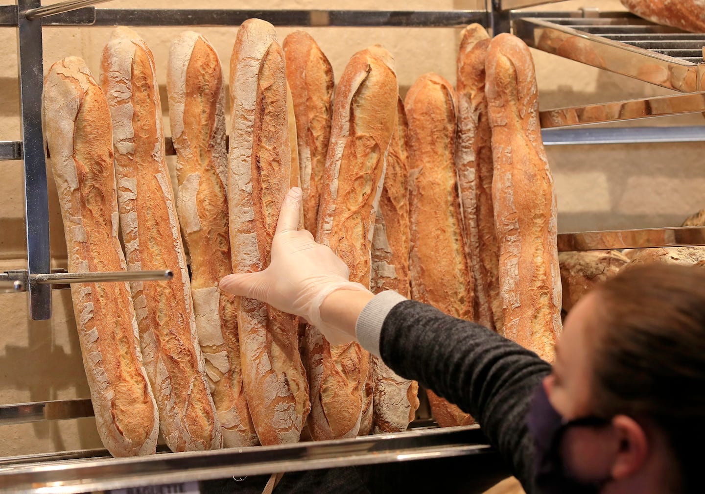 Baguettes at a bakery.