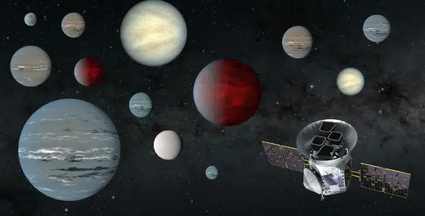 The Image Shows An Artist's Depiction Of The Tess Spacecraft And Some Of The Exoplanets It Has Spotted