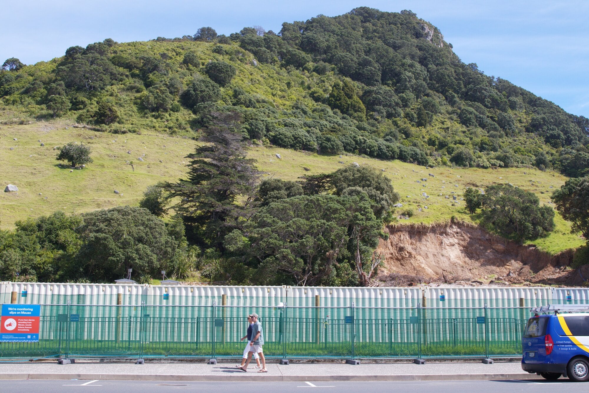 Red-placarded buildings on Adams Ave are cordoned off after the deadly landslide from Mauao on January 22. Photo / Kelly O'Hara
