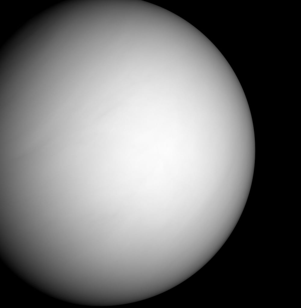 The thick atmosphere of Venus has been captured here by the Messenger space probe (Credit :  NASA/Johns Hopkins University Applied Physics Laboratory/Carnegie Institution of Washington)