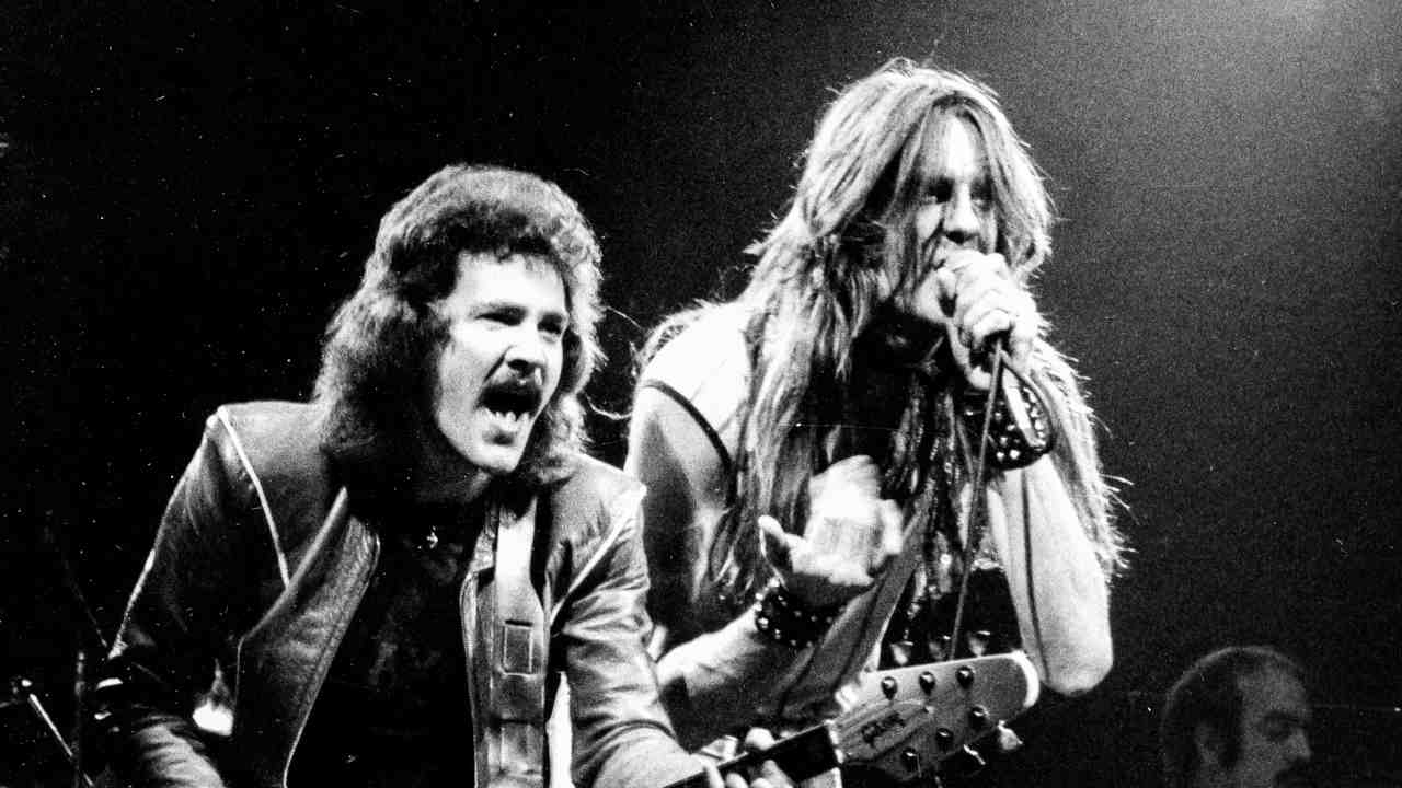 Saxon&rsquo;s Biff Byford and Graham Oliver performing onstage in the early 1980s