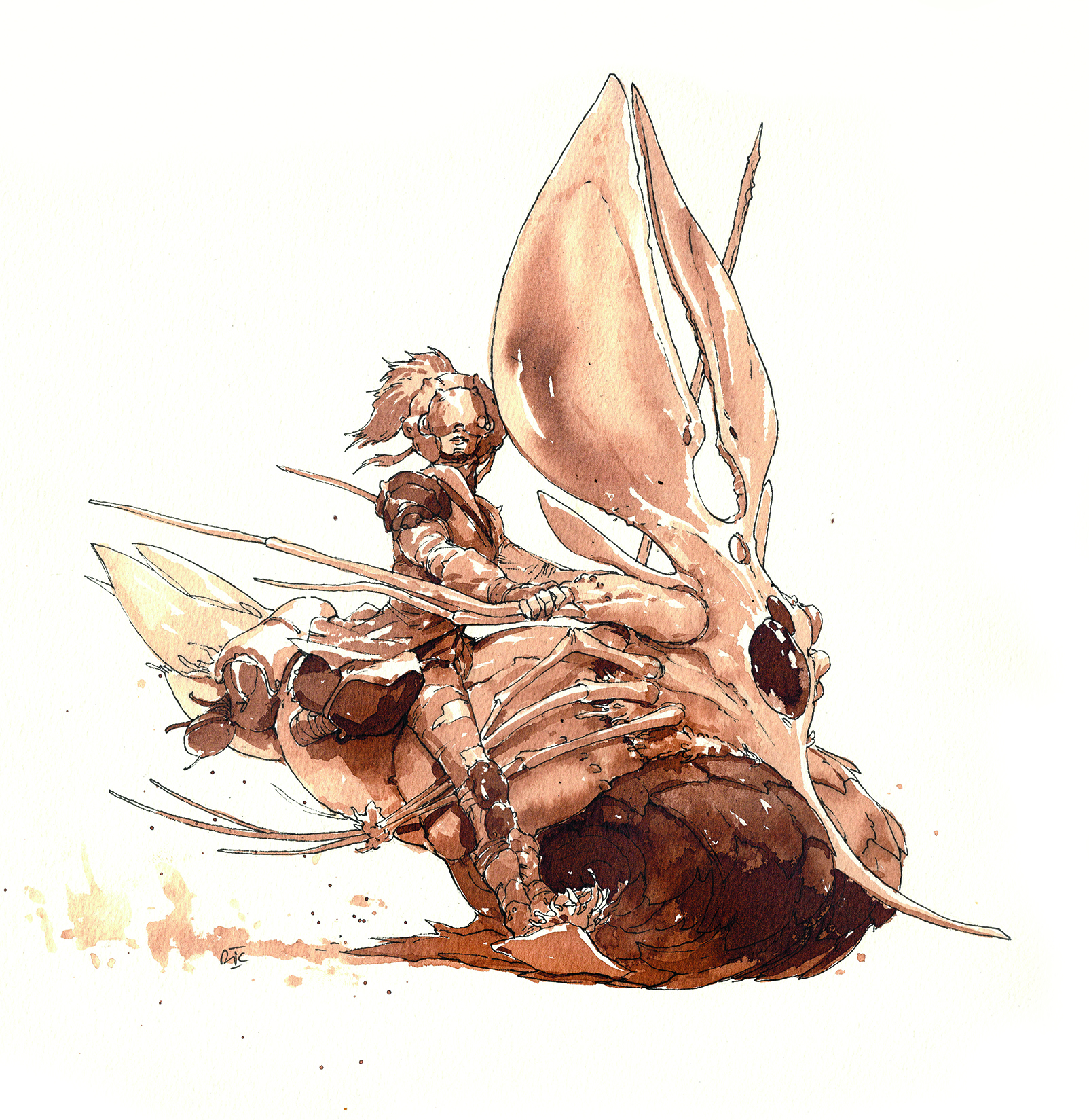 Character art painted using traditional art media