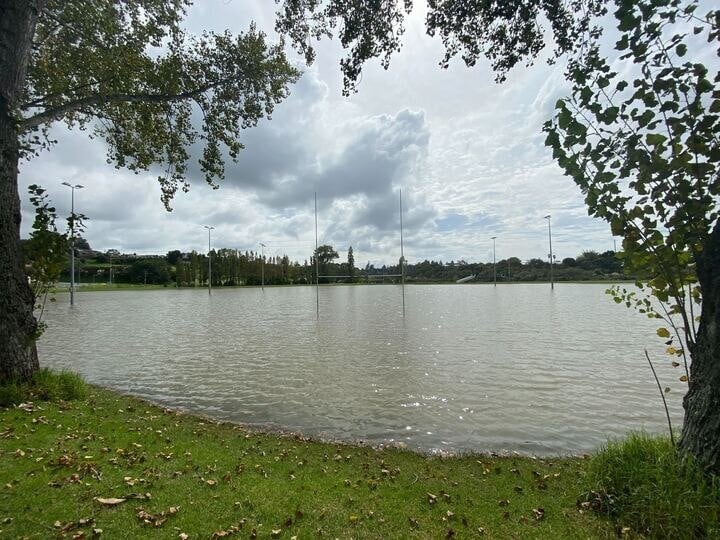 Flooding at the Greerton Marist Rugby grounds on April 1. Photo / Rosalie Liddle Crawford
