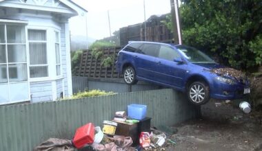 Wellington car on fence after flood like 'a surreal artwork'