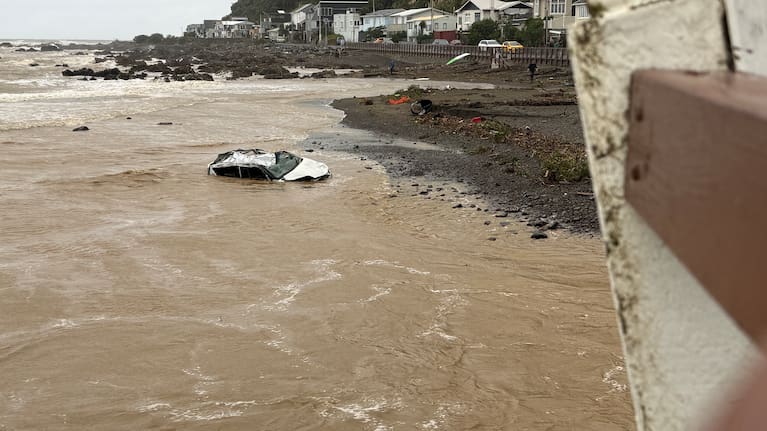A car washed into the sea off Ōwhiro Bay