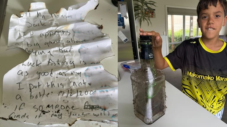 A message in a bottle has washed ashore after 24 years at sea.
