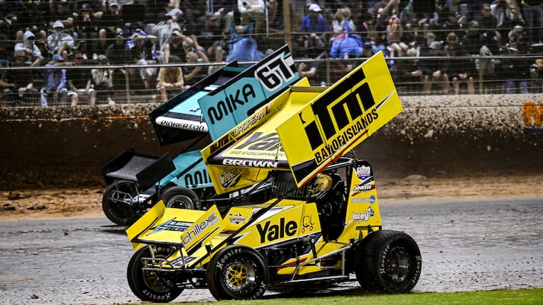 A sprint car racing at the Western Springs Legends Night at Western Springs Speedway, Auckland, New Zealand on Saturday 22 March 2025.