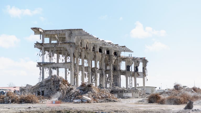 A stand during the demolition of Lancaster Park, pictured in 2019, looks like something from a post-apocalyptic movie.