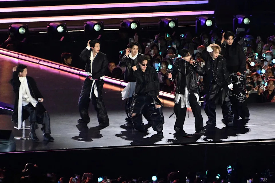 K-pop boy group BTS members perform during their concert at Gwanghwamun Square in Seoul (AFP via Getty)