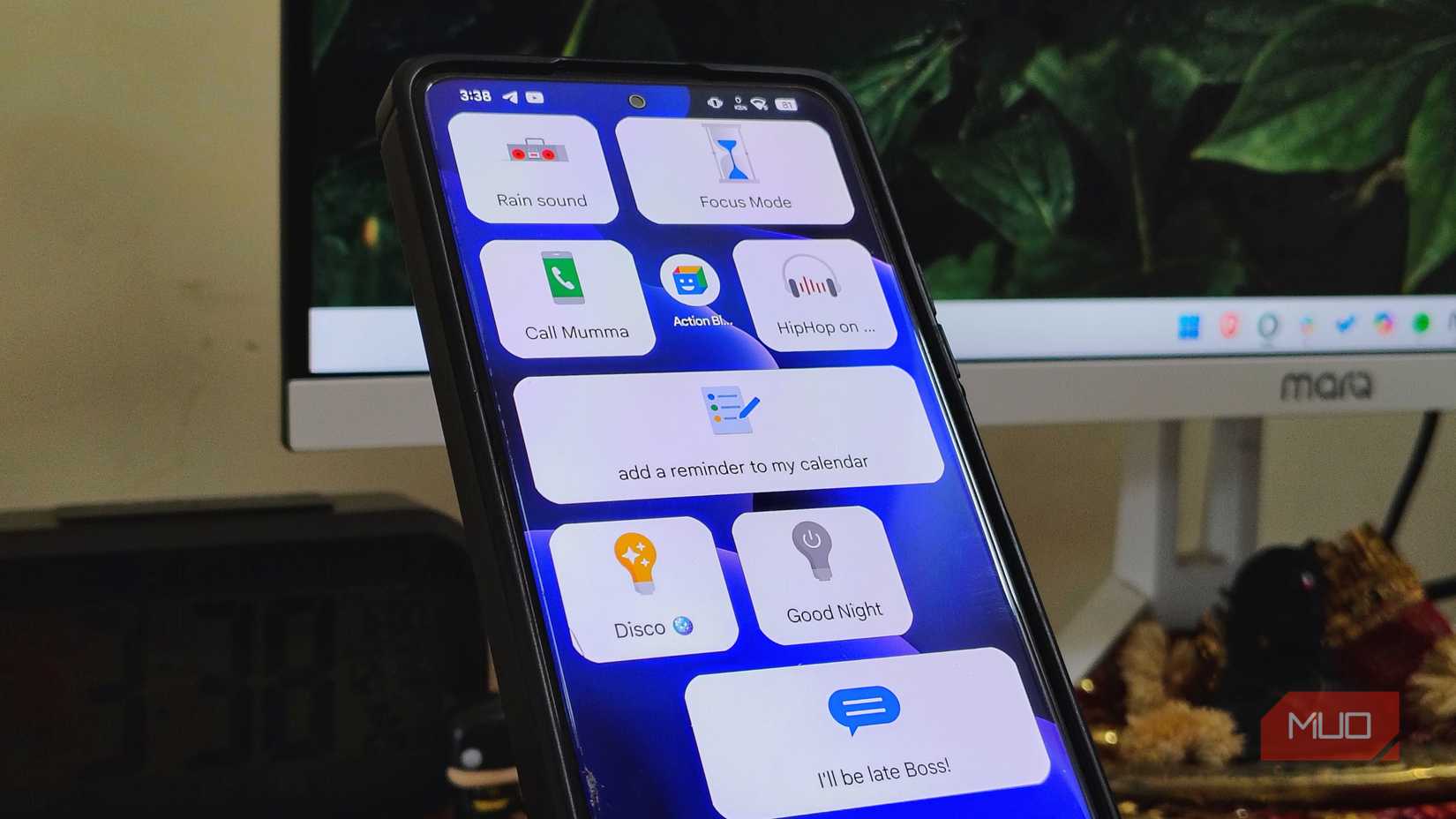 Action Block app with multiple widgets on Android homescreen.