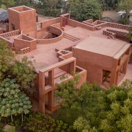 View of terracotta-coloured house