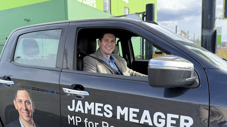 Associate Transport Minister James Meager in his ute. 