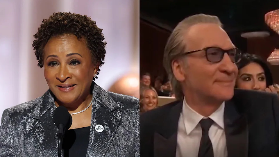 Wanda Sykes at the 83rd Annual Golden Globes, and Bill Maher reacting to a joke about him.