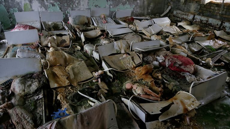 Beds sit in a room of an abandoned kindergarten in the deserted town of Pripyat, Ukraine, Nov. 27, 2012, which housed Chernobyl nuclear power plant workers and their families.