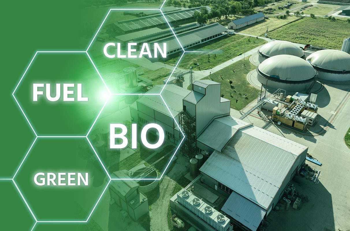 An illustration shows a biofuels plant.