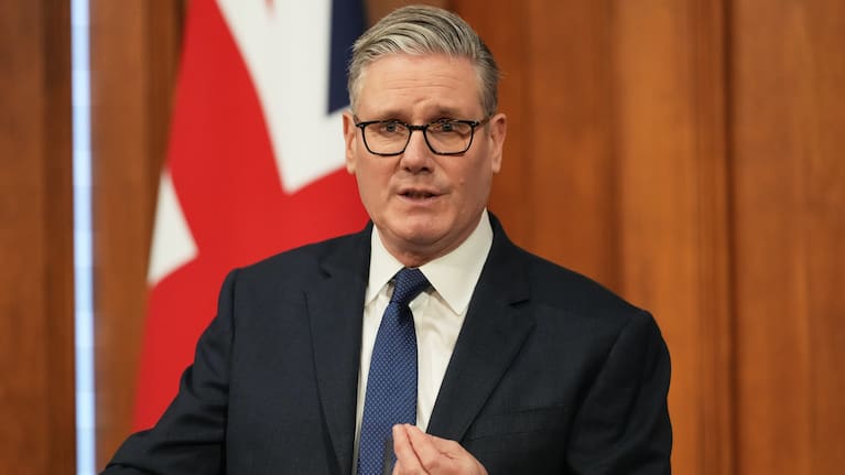 Britain's Prime Minister Keir Starmer speaks during a press conference at Downing Street on April 1, 2026 in London, England. The Prime Minister is giving an update on the situation in the Middle East, as the conflict continues into a second month.