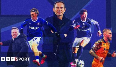 From left to right: Middlesbrough boss Kim Hellberg, Ipswich forward Jack Clarke, Coventry manager Frank Lampard, Millwall winger Femi Azeez and Hull striker Oli McBurnie