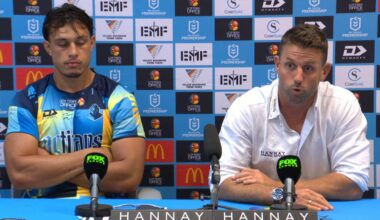 Josh Hannay on forward pass call, AJ Brimson no-try, Gold Coast Titans vs Brisbane Broncos, press conference, Round 5