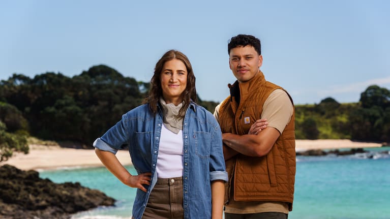 Celebrity Treasure Island hosts Bree Tomasel and Jayden Daniels.