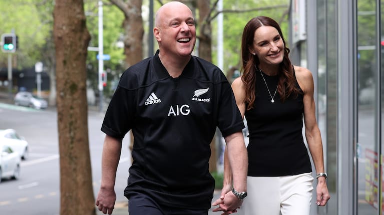 Christopher and Amanda Luxon pictured in 2023 the day after the 2023 election.