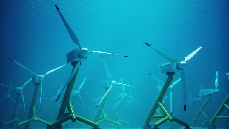 Concept image of compact underwater wind turbines.