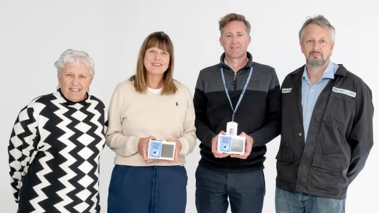 The team behind the Cosyplate Gel Warmer (from left) Angela Deken, Newborn Hearing Screening Programme Co-ordinator, Pam Spark, Hearing Screener, Stefan James, Electronics Technician and Johann Bader, Mechanical Technician Cosyplate.