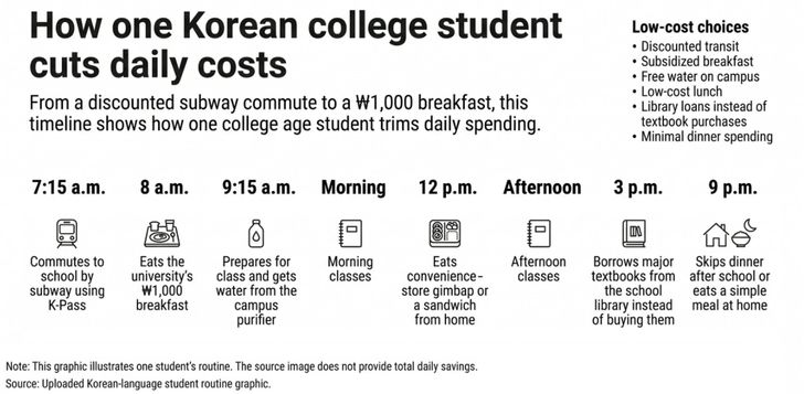 The image generated by artificial intelligence shows a Korean college student's ultra-frugal routine.