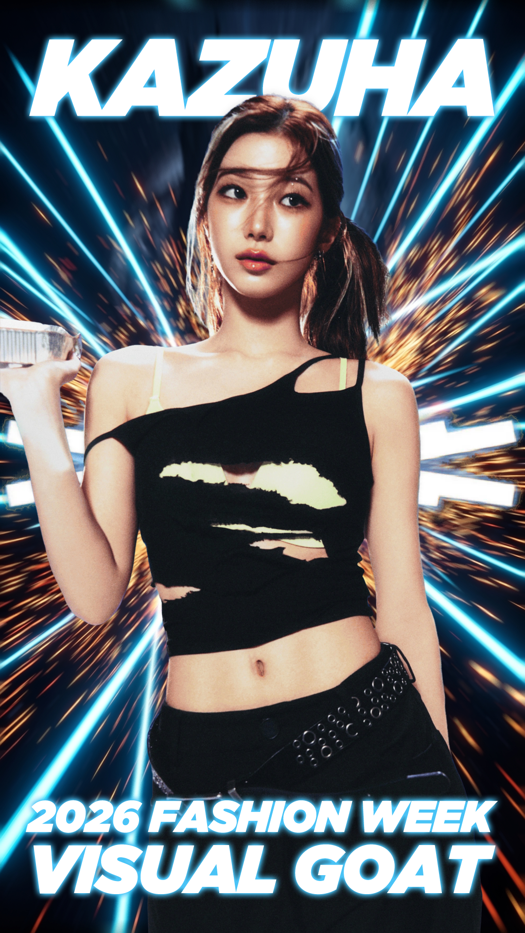 A fan-made artwork celebrating girl group Le Sserafim's Kazuha's selection as the top visual among K-pop artists who attended Fashion Week events [PICNIC]