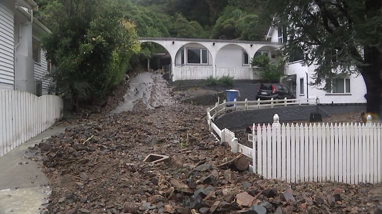 Damage to a home on Ōhiro Rd.