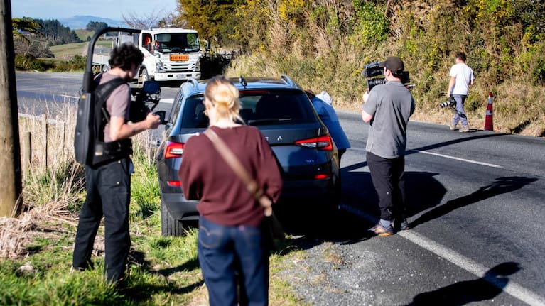 Dame Julie Christie's production crew in Marokopa.