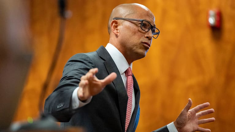 Defence attorney Thomas Otake delivers closing arguments during the attempted murder trial of Gerhardt Konig, in a courtroom, Tuesday, April 7, 2026, in Honolulu.