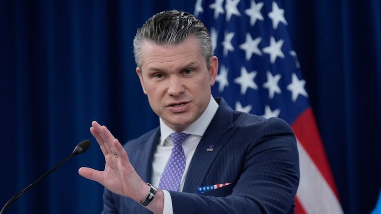 Defense Secretary Pete Hegseth speaks to members of the media during a press briefing at the Pentagon in Washington, Tuesday, March 31, 2026.