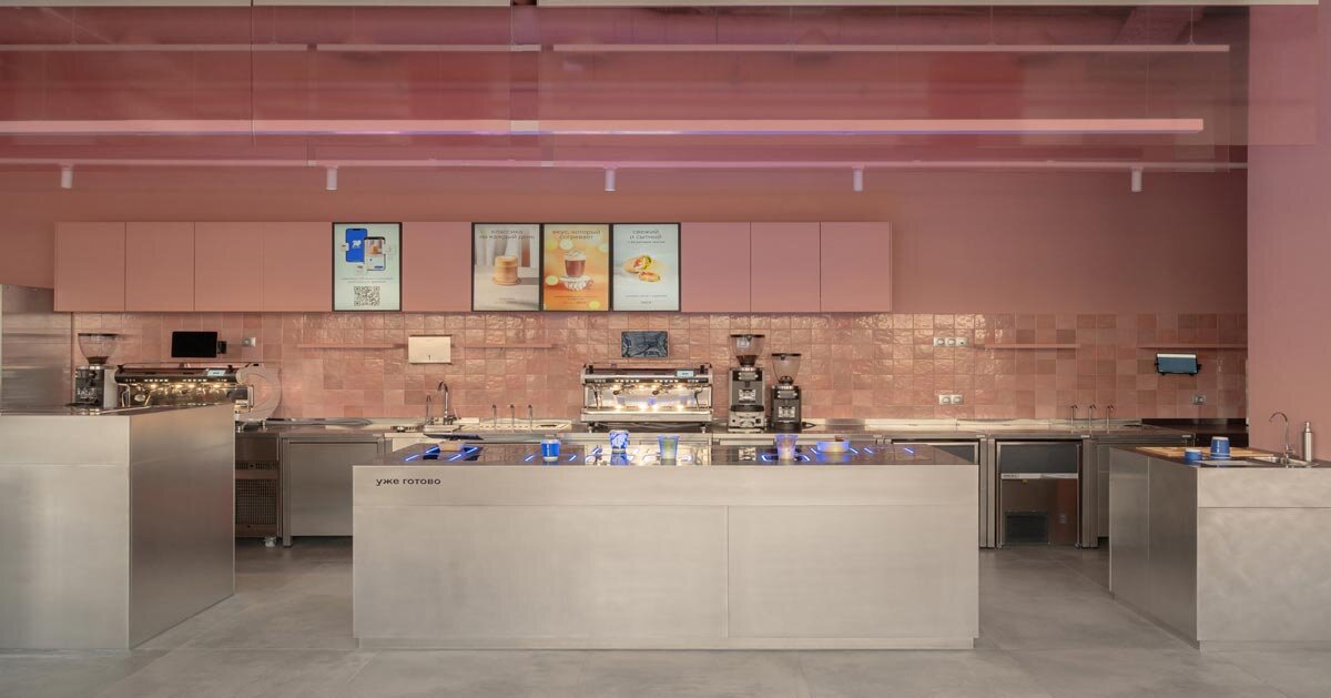 raw concrete meets marshmallow-inspired palette within drinkit café