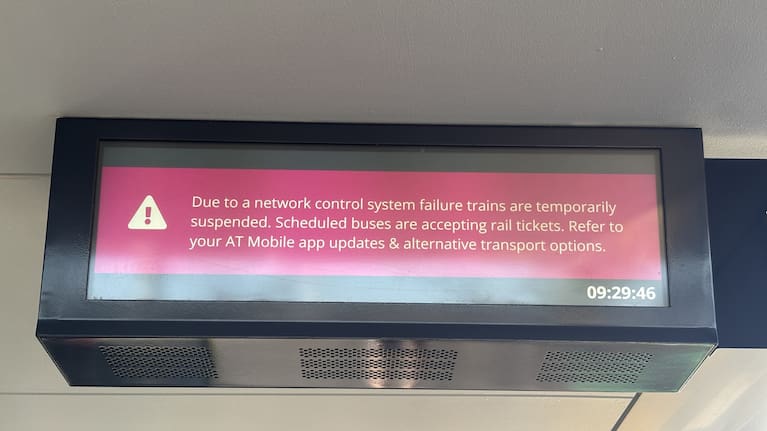 Due to a network control system failure trains are temporarily suspended.