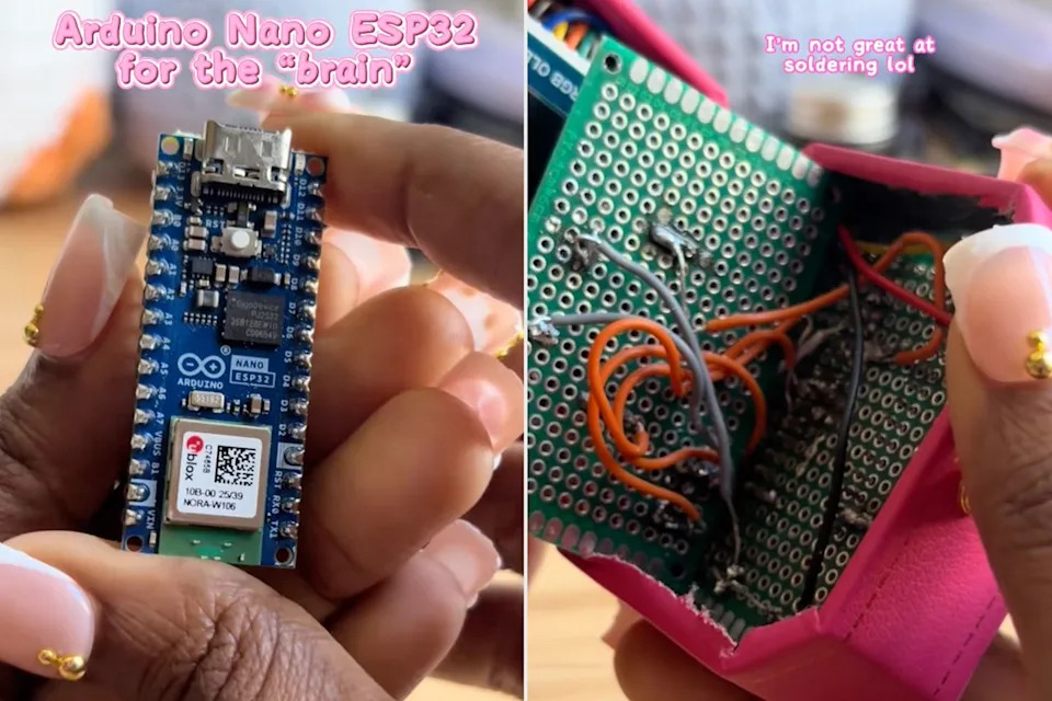 The inside mechanics of the hand-held game device by from the Dunkin 'I Dough' wedding boxCredit: CocoasAesthetic/TikTok (2)