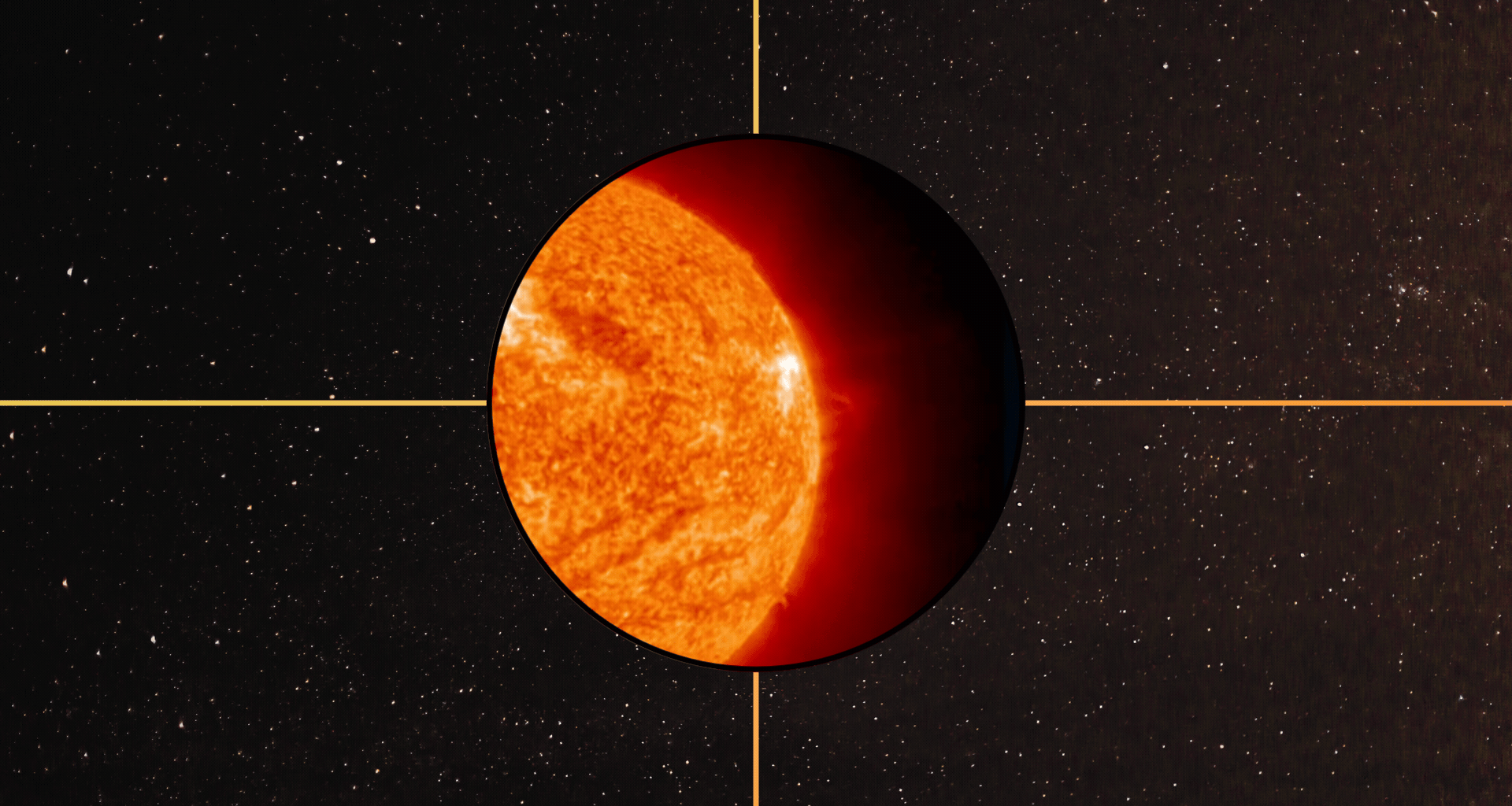 a close up view of the sun in space, a large fiery solar flare lifts off the sun in the upper right corner.
