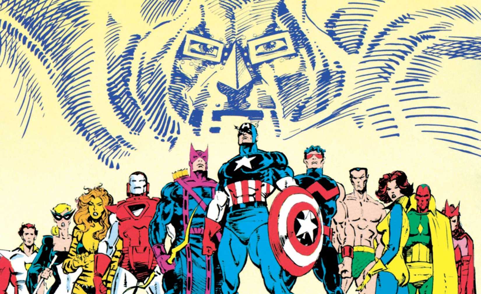 The cover of Marvel Graphic Novel #27: Emperor Doom, featuring a triumphant Doom hovering over Avengers like Hawkeye, Captain America, and Namor