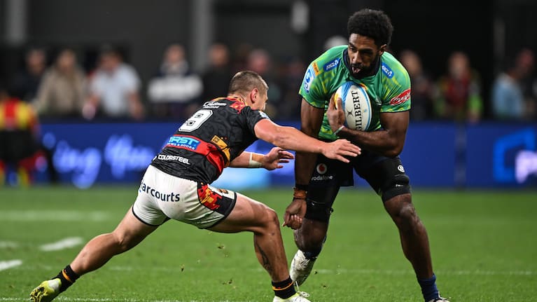 Etonia Waqa of Fijian Drua, Chiefs v Fijian Drua, round 11 Super Round of the 2026 Super Rugby Pacific competition at One New Zealand Stadium