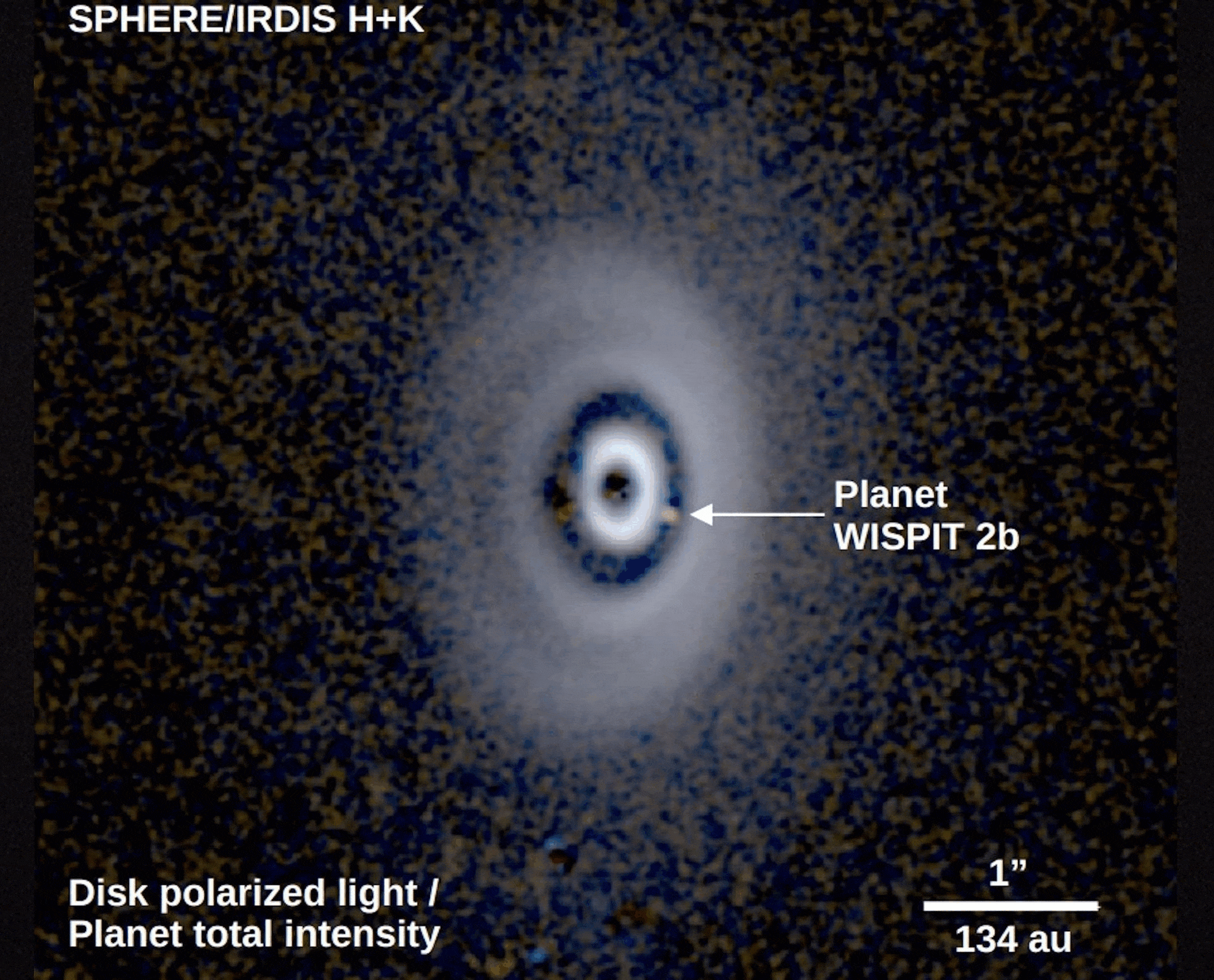 Astronomical image showing a bright ring with a label pointing to