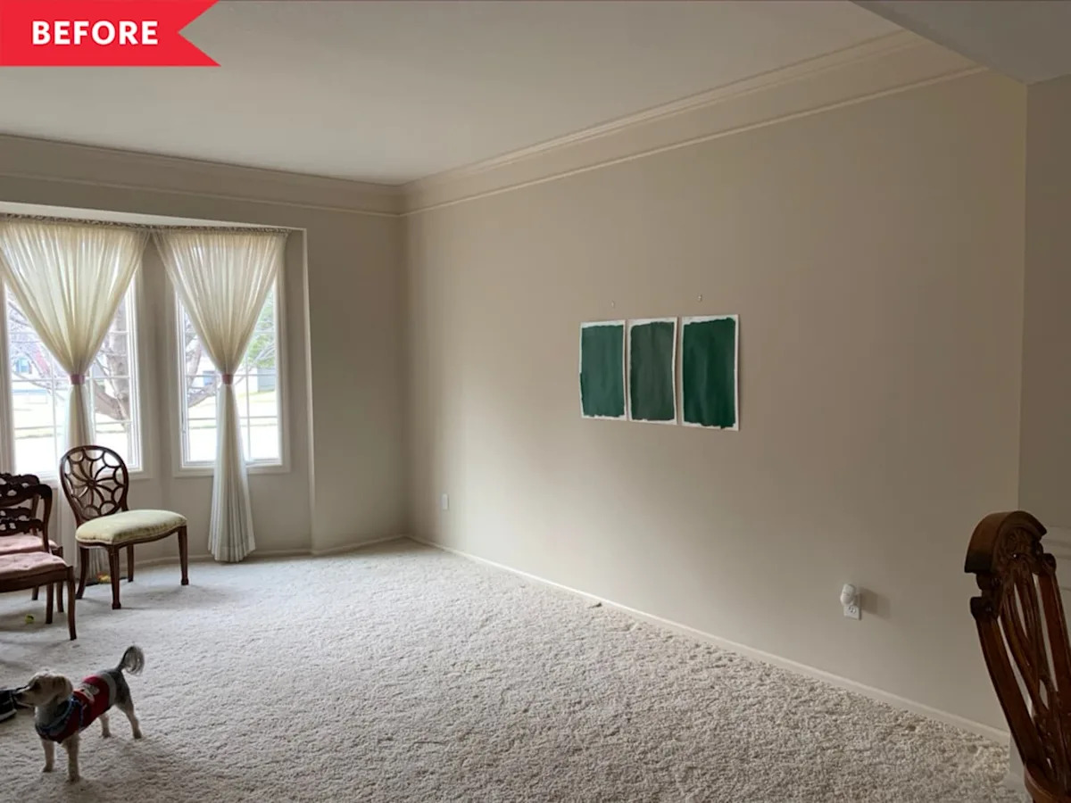 A "Blank, Beige Box" Living Room Transformed into a Dream Luxe Library