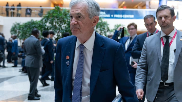 Federal Reserve Board Chairman Jerome Powell leaves after the International Monetary and Financial Committee (IMFC) meeting during the World Bank/IMF spring meetings at the IMF headquarters in Washington, Friday, April 17, 2026