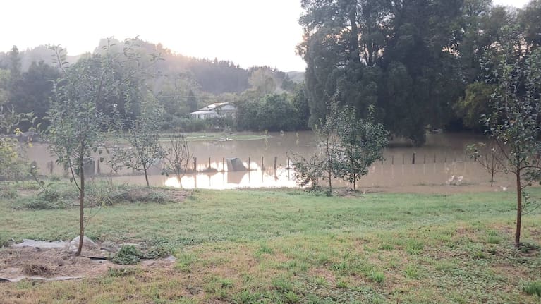 Flooding in Ōhura on Sunday morning.