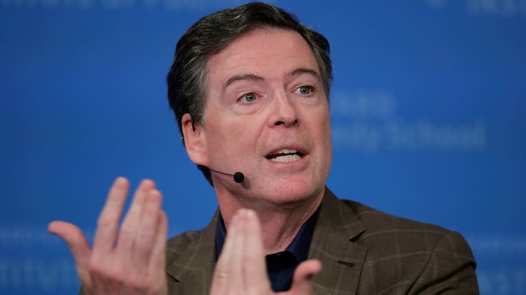 Former Director of the Federal Bureau of Investigation James Comey at Harvard University's Institute of Politics' JFK Jr. Forum in Cambridge.