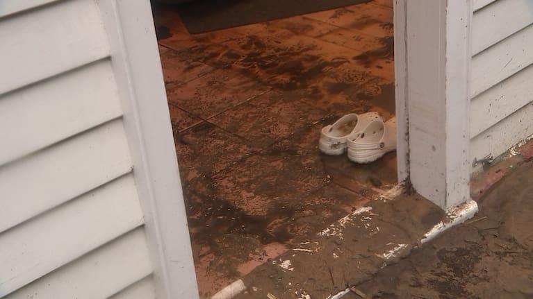 Mud at the front entrance of Grace's flat.