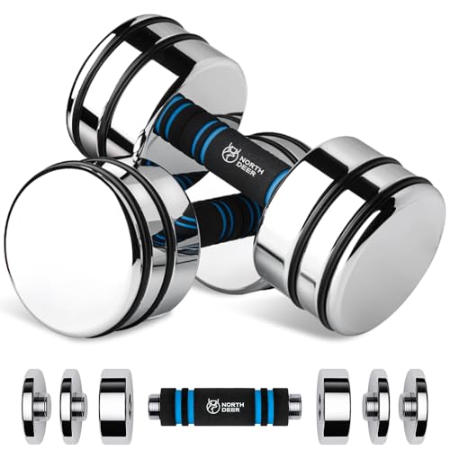 Northdeer Dumbbells Set Adjustable 5kg Pair (2.5kg/3.5kg/4kg/5kg) Ultracompact Chrome Dumbbell Set With Foam Handles Home Gym Workout (2&times;5kg)