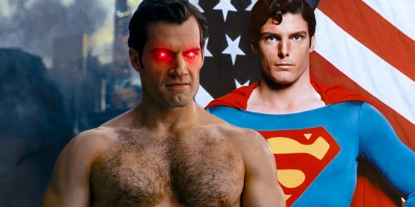 Henry Cavill and Christopher Reeves as Superman